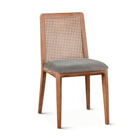 Simone 30" Upholstered Grey Velvet Cane Back Dining Chair
