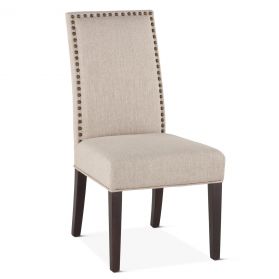 Jones 24" Upholstered Beige Linen Dining Chair Dark Brown Legs