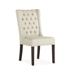 Lara 20" Upholstered Tufted Beige Linen Dining Chair Dark Brown Legs