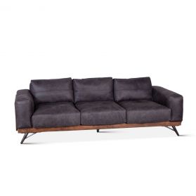 Mid Century Sofa in Leather and Wood - Antique Ebony