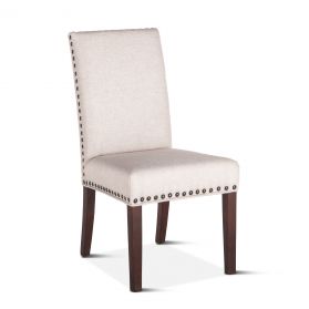 Sofie 21" Upholstered Off-White Linen Dining Chair Walnut Legs