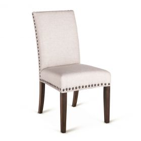 Sofie 21" Upholstered Off-White Linen Dining Chair Weathered Teak Legs