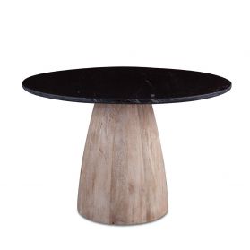 48" Round Dining Table Black Marble with Modern Whitewash Mango Wood Base