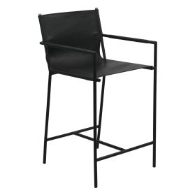 Irvine 20" Counter Armchair in Black Leather and Iron