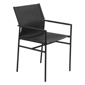 Irvine 20" Dining Armchair in Black Leather and Iron