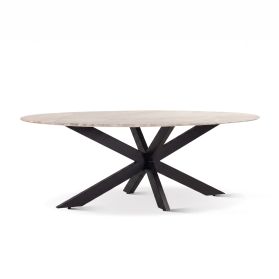 Malibu 90" Oval Dining Table in Sawar Marble with Black Base