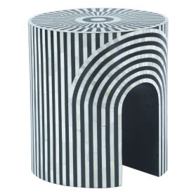 Taara 18" Round Side Table in Black and White Striped Pattern