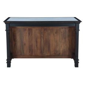 Turin 58" Kitchen Island in Distressed Black with White Marble Top