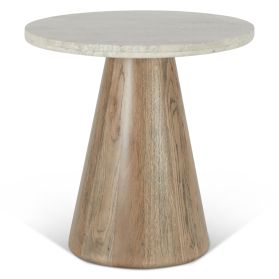 Vista 22" Side Table with White Travertine and Light Base