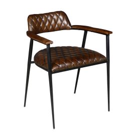Wellington 23" Dining Armchair in Chocolate Leather and Black Iron
