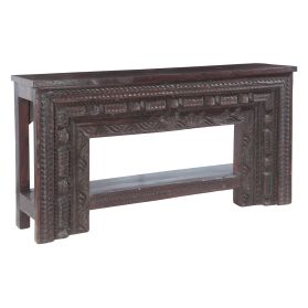 Large Finely Carved Wood Console Table with Bottom Shelf