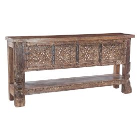 Hand Carved Wood Door Console Table with Bottom Shelf