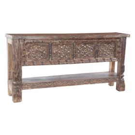Hand Carved Wood Door Console Table with Bottom Shelf