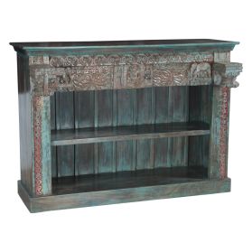 Hand Carved Bookshelf in Antique Teal