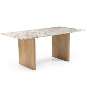 Abra 76" Dining Table in Toronto Marble Top and Light Mango Base