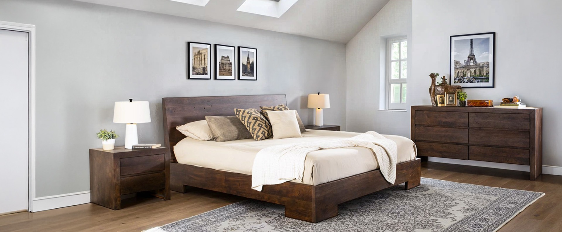 Piedmont Wood Bedroom Collection in Coffee Bean Finish in a bedroom scene