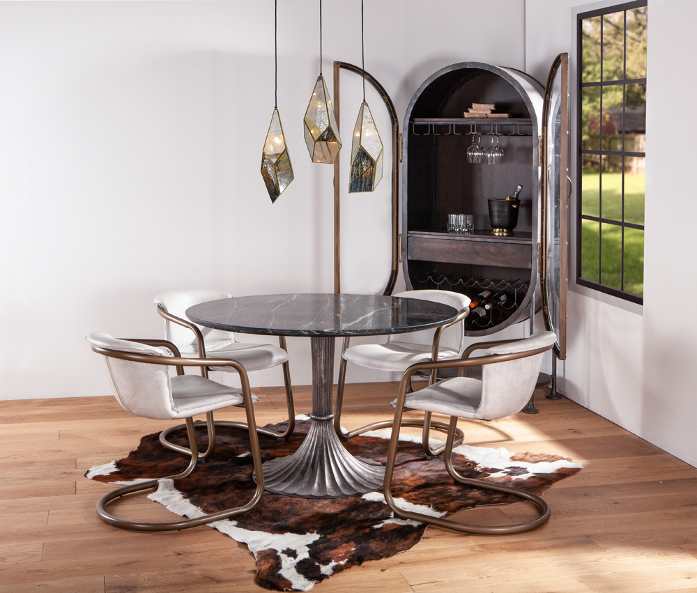 The Palm Desert Mid Century Modern Round Dining Table with Portofino Dining Chairs