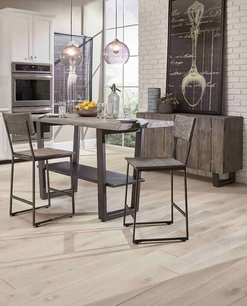The New Orleans Gathering table and New Orleans Live Edge Counter Chairs